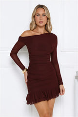 Serve The Look Mesh Long Sleeve Mini Dress Chocolate