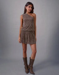 Dyle Mini Dress in Abstract Polka Flock Brown