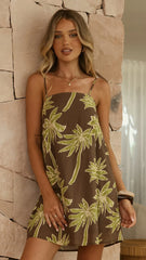 Bethani Mini Dress - Brown/Green Palm