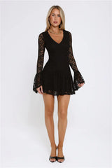 Gilded Lace Nights Long Sleeve Mini Dress Black
