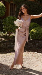 Yasmeen Tie Front Maxi Dress - Dusty Pink