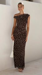Lilani Maxi Dress - Chocolate/White Polka Dot