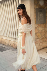 Sheer Off Shoulder Midi Dress