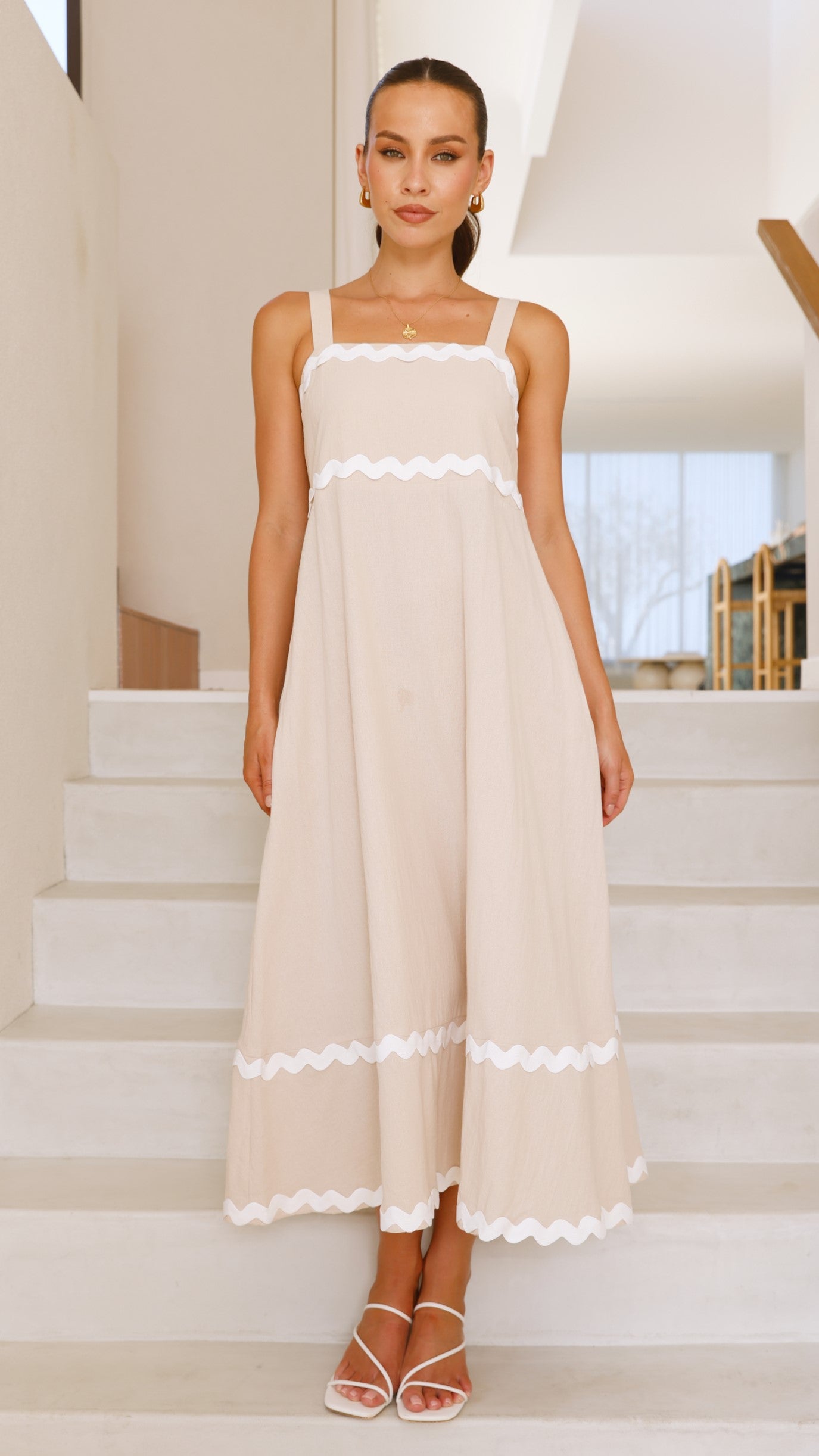 Raelynn Midi Dress - Beige/White