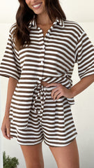 Romi Shirt and Shorts Set - Brown Stripe