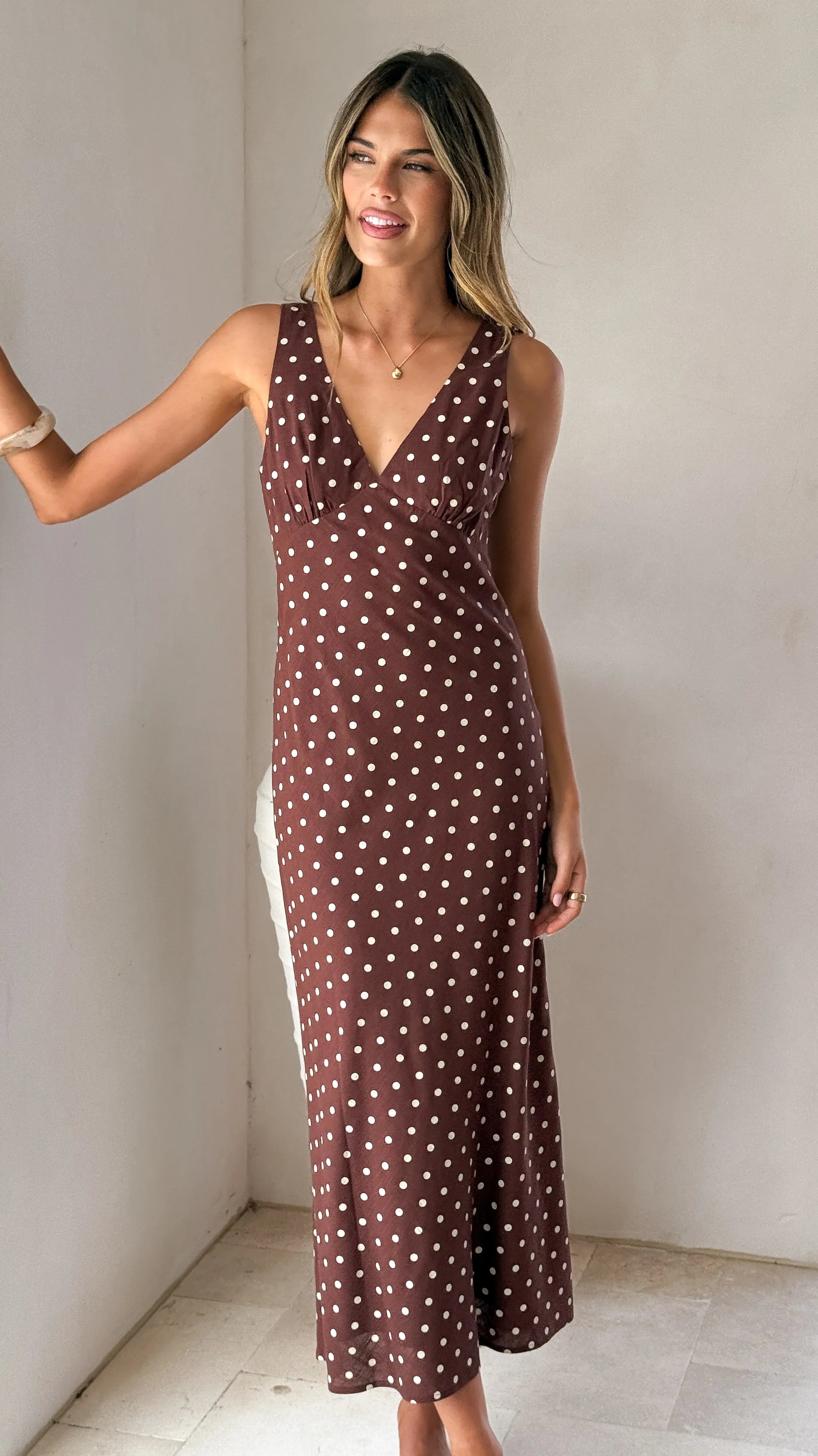 Sammie Maxi Dress - Chocolate/Nude Spot