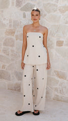 Kailani Strapless Top and Pants Set - Oatmeal / Black Polka Dot