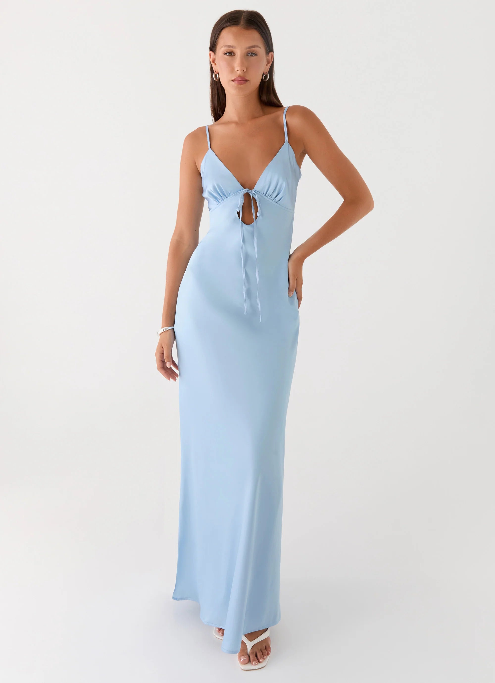 Flora Satin Maxi Dress - Ice Blue