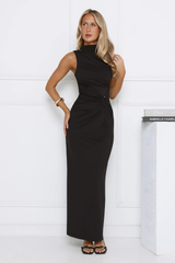 Radiant Petal Maxi Dress Black