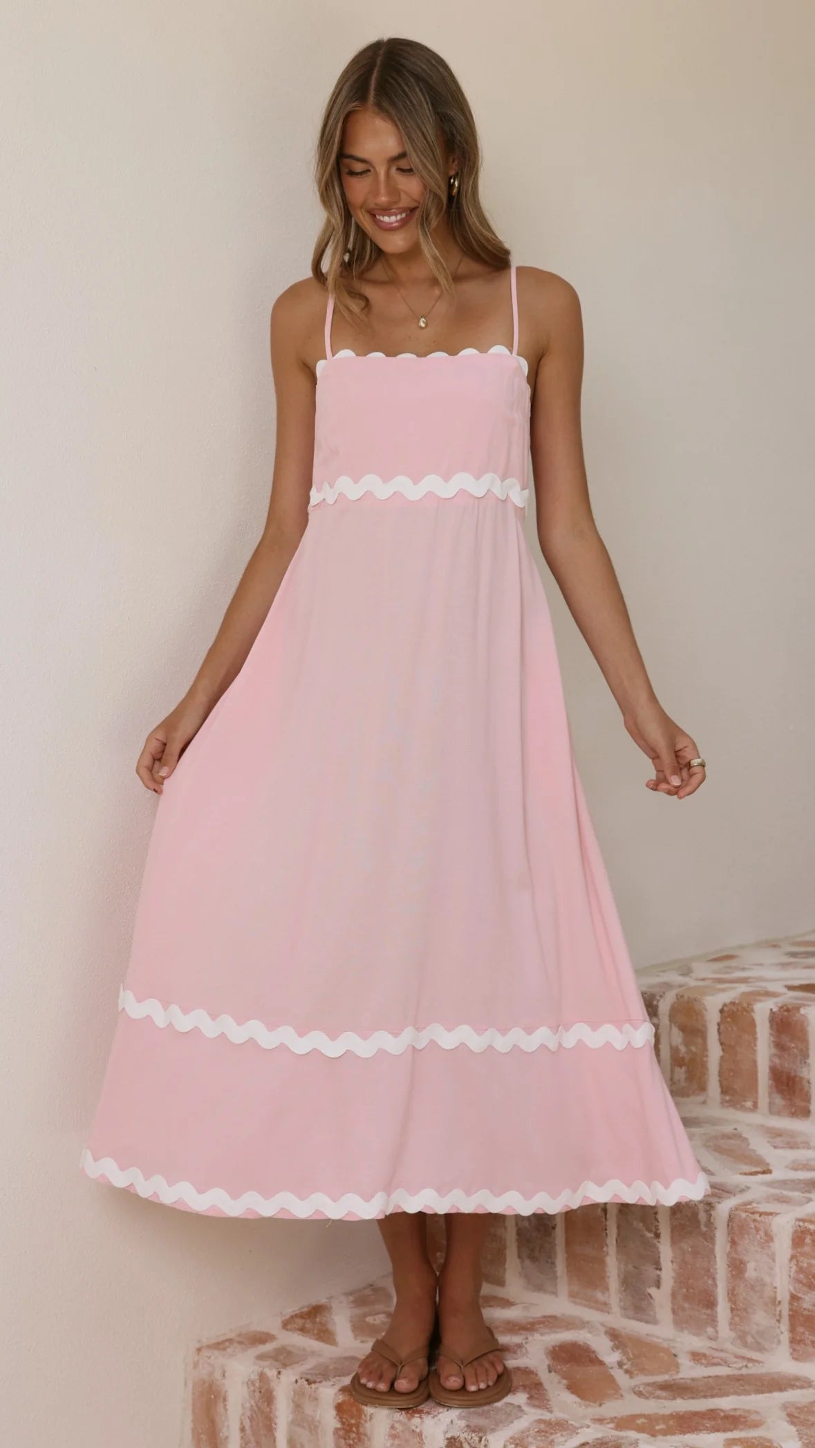 Seraphina Maxi Dress - Pink/White