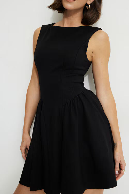 Kerina Flared Ponte Mini Dress-Jet Black