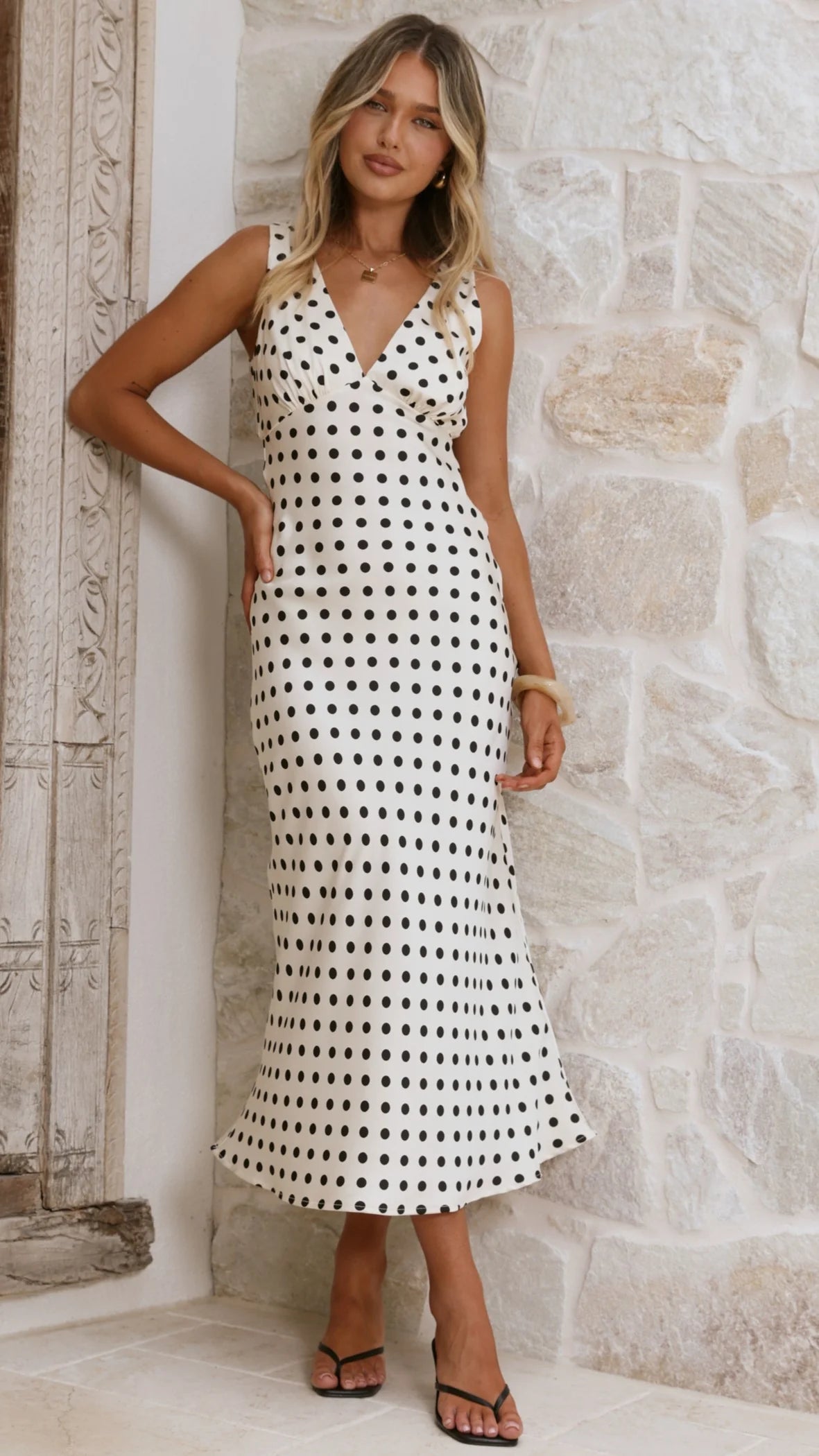 Daphne Maxi Dress - Cream Polka