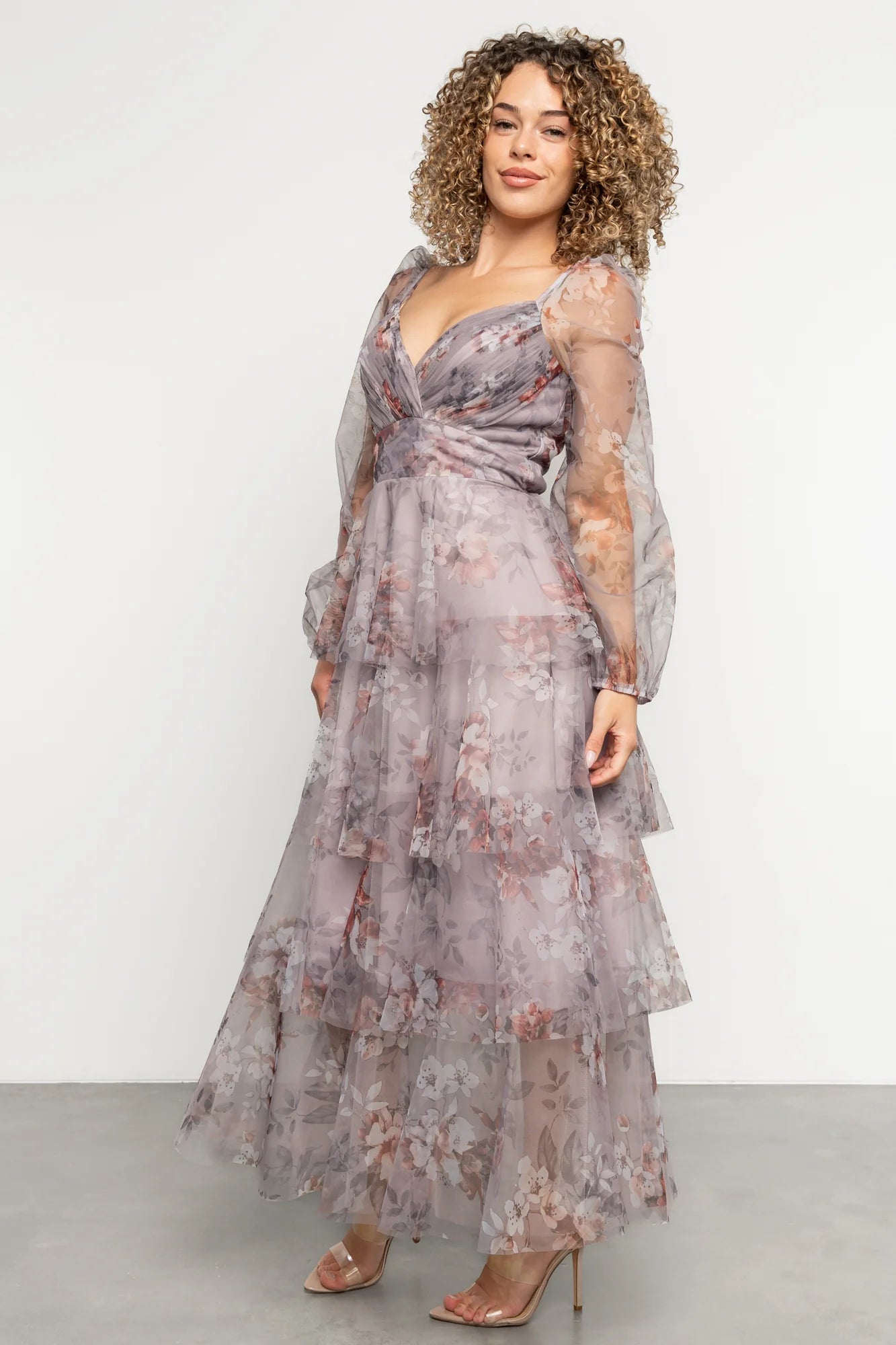 Tessa Tiered Maxi Dress | Lilac Gray Floral