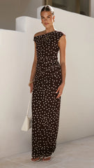 Lilani Maxi Dress - Chocolate/White Polka Dot
