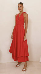 Kathy Halter Neck Maxi Dress - Red