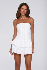 Twinkle In Tulips Embroidered Strapless Mini Dress White
