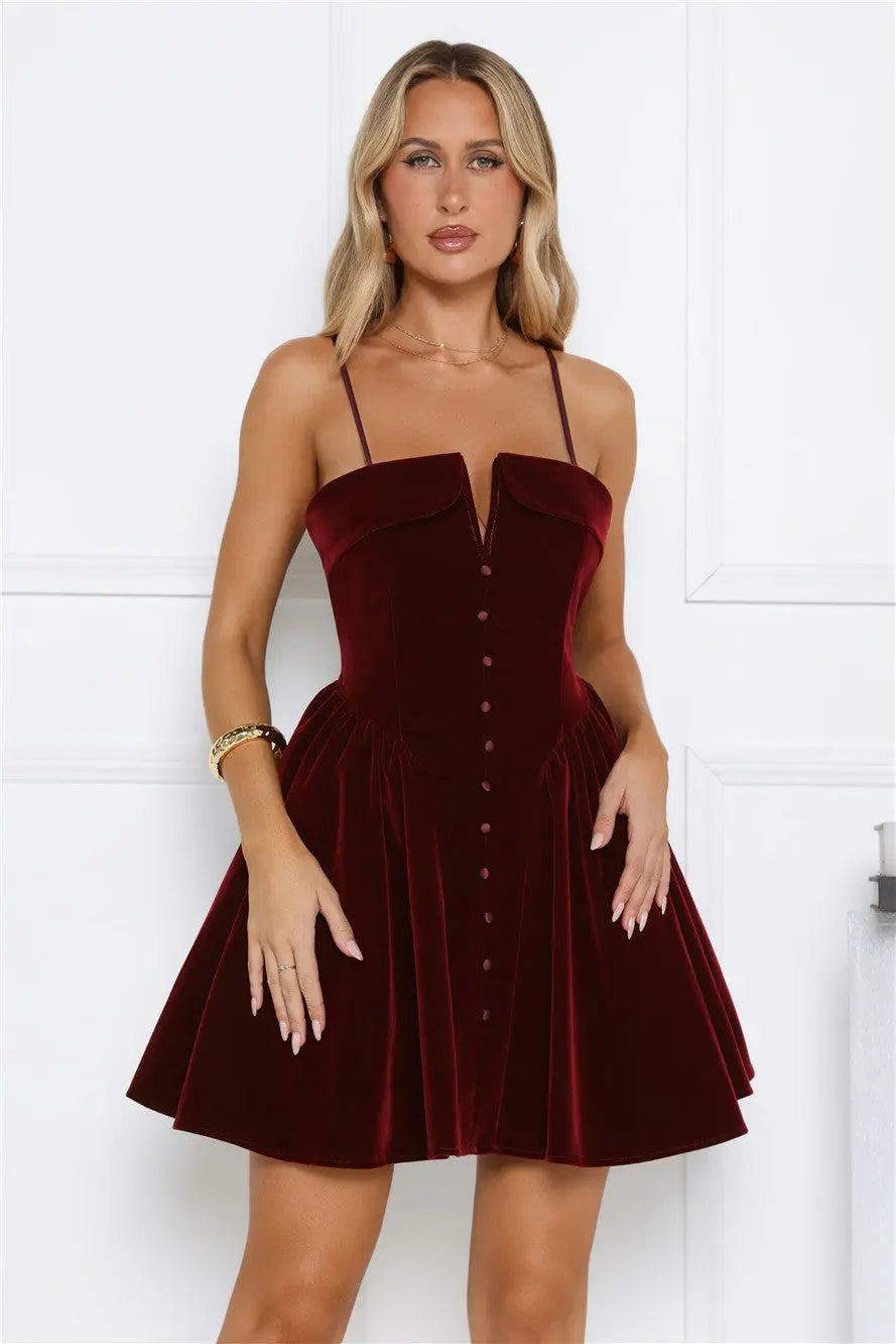 Fireside Luxe Velvet Mini Dress Wine