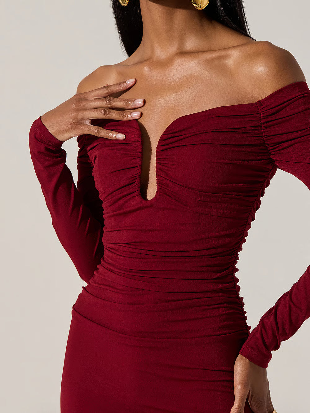 Lovinia Ruched Off Shoulder Dress