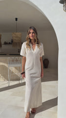Tiffy Crochet Short Sleeve Maxi Dress - White