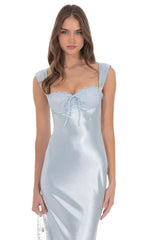 Satin Lace-Bust Maxi Dress in Light Blue