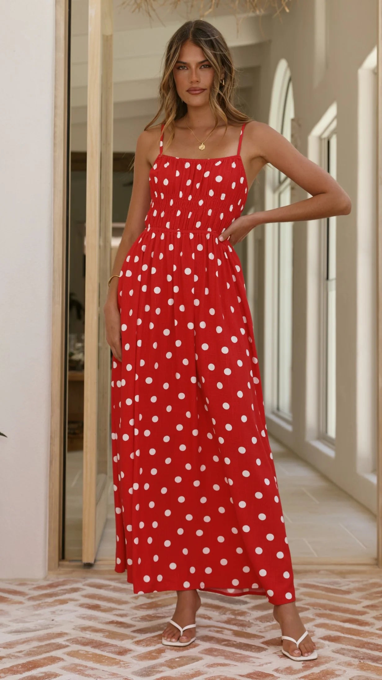 Solare Maxi Dress - Red/White Polka