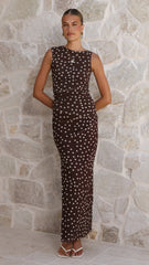 Janika Maxi Skirt - Chocolate/White Polka Dot
