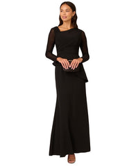Adrianna Papell Women's Mesh Long-Sleeve Crepe Gown