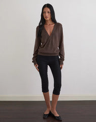 Saroya Plunge Wrap Top in Knit Dark Chocolate