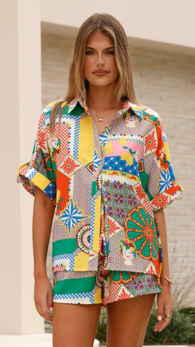 Mila Button Up Shirt - Dazzle Print