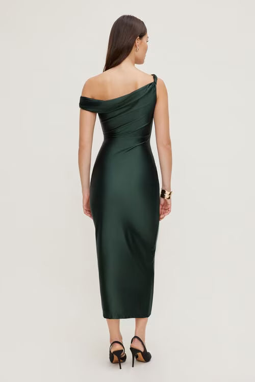 Jayde Stretch Satin Maxi Dress-Scarab Green
