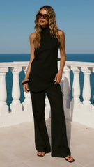 Clover Halter Top and Pants Set - Black