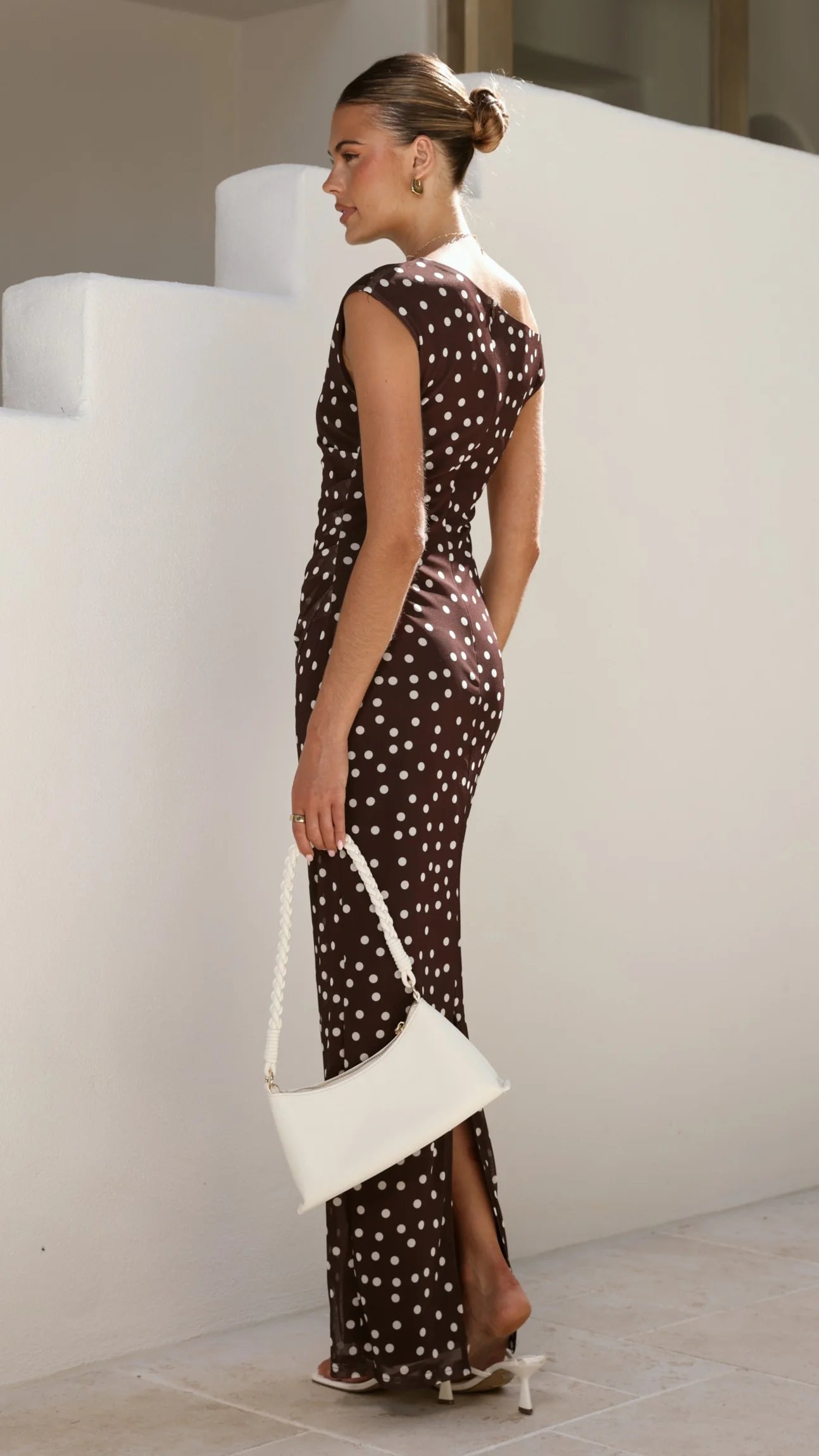 Lilani Maxi Dress - Chocolate/White Polka Dot
