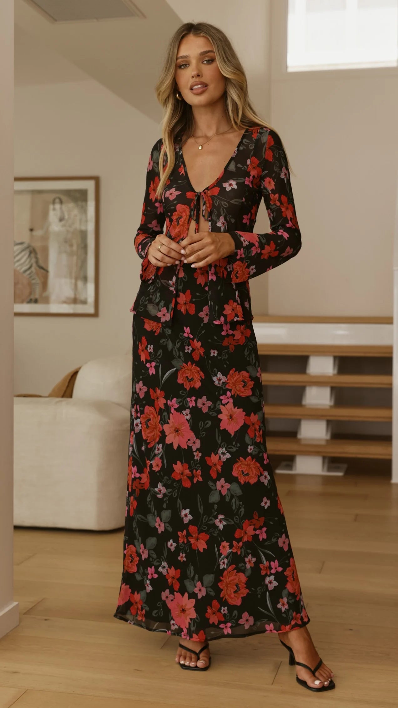Brianna Open Tie Top - Dark Floral