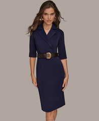 Donna Karan New York Women's 3/4-Sleeve Belted Sheath Dress