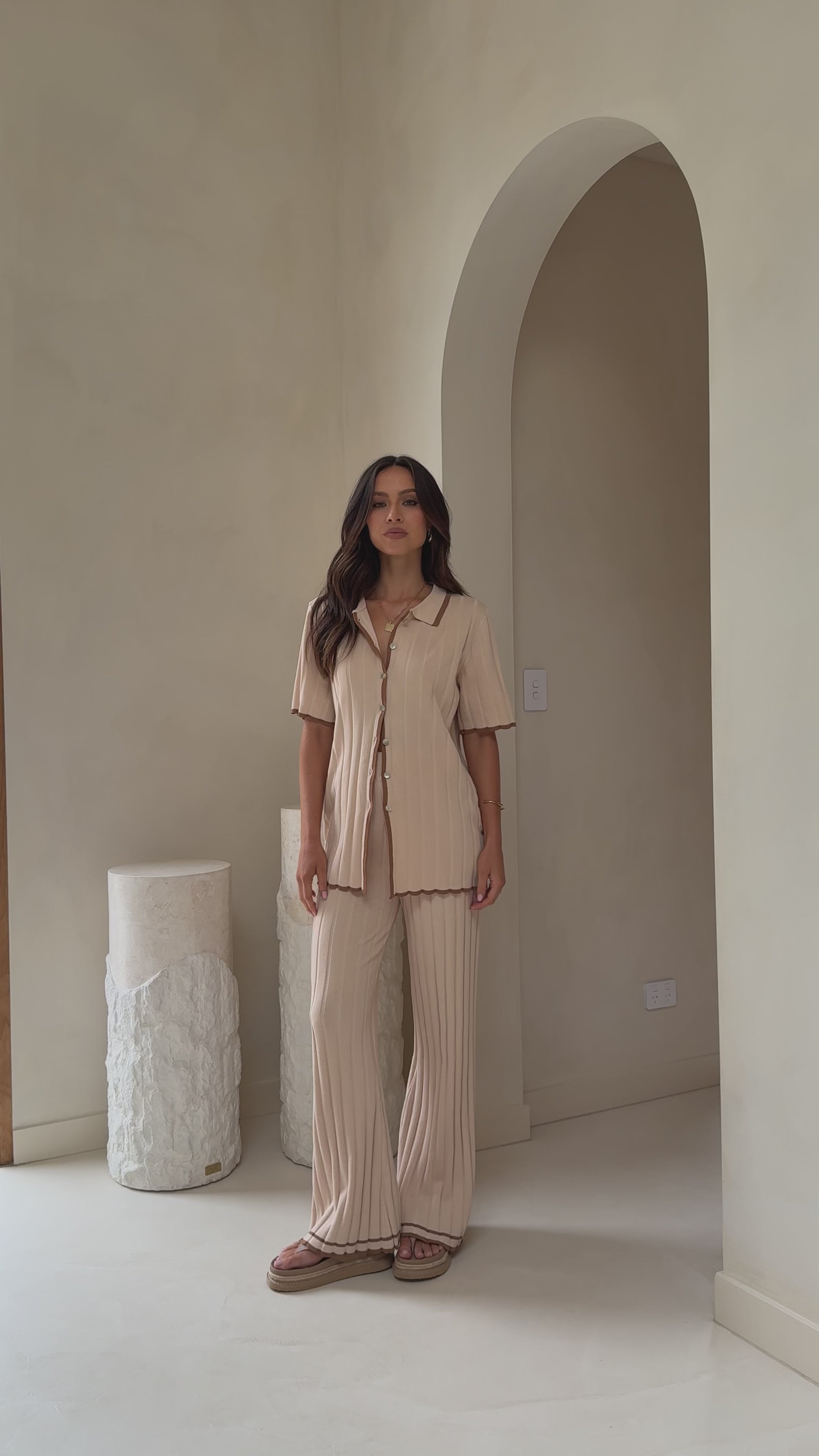 Shaylie Wide Leg Pants - Beige