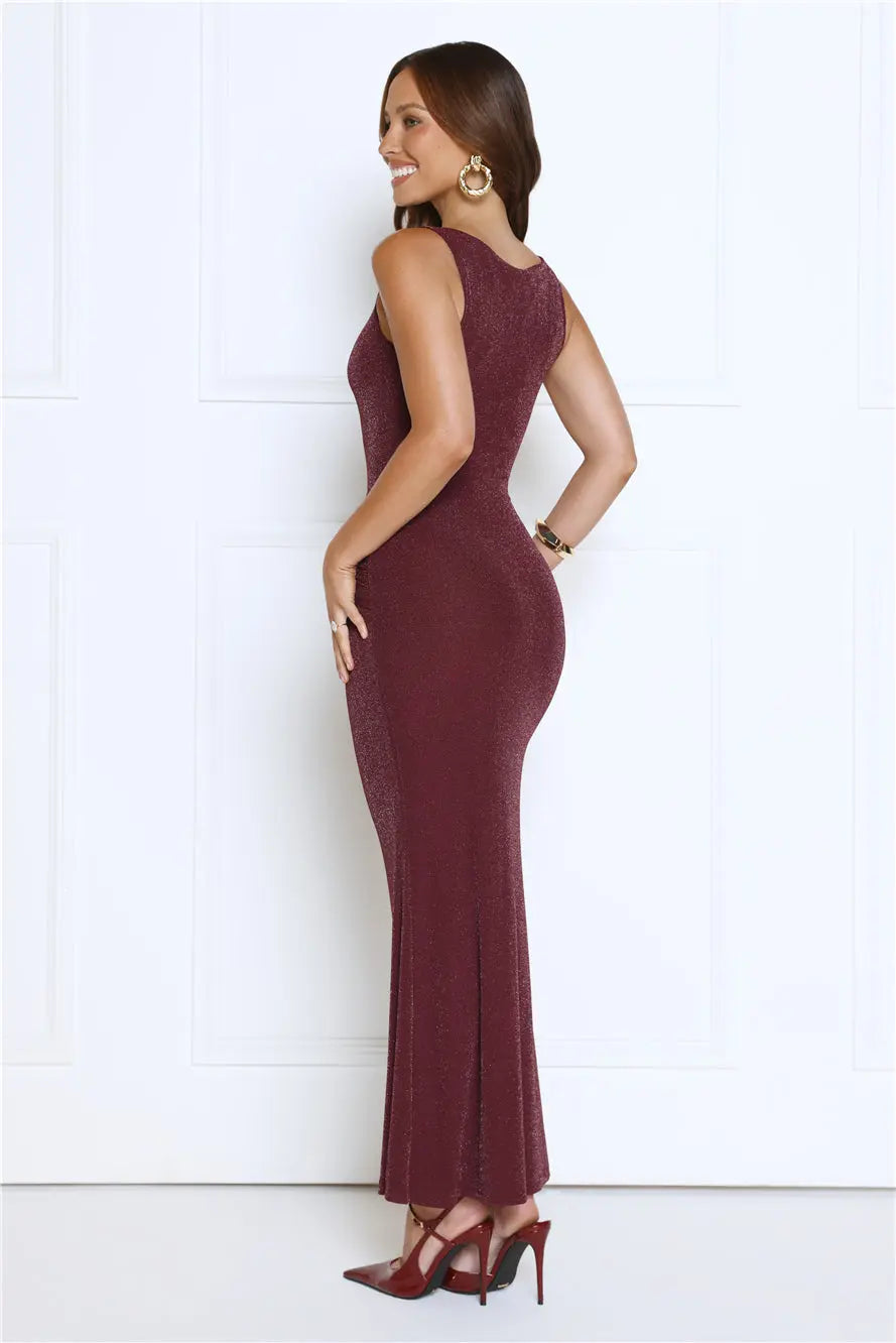 Mariner's Glow Glitter Maxi Dress Plum
