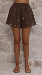 Ziva Strapless Top and Shorts Set - Chocolate Polka