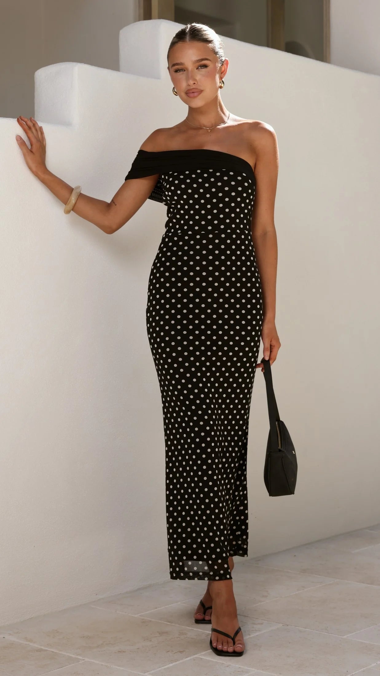 Ria Maxi Dress - Black/White Polka