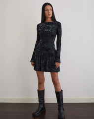 Anyeli Mini Dress in Leaf Velvet Dark Blue