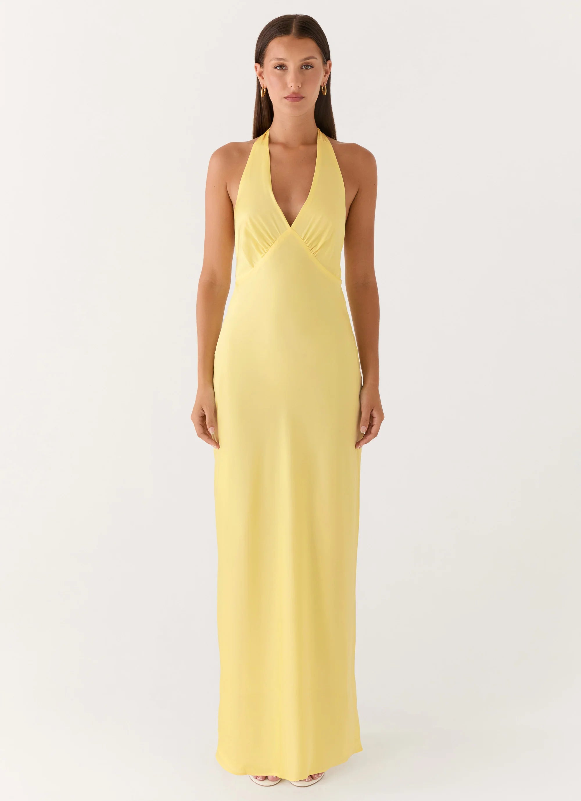 Heavy Hearted Satin Maxi Dress - Lemon