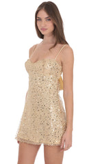 Sequin Beaded Babydoll Dress in Gold