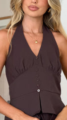 Rebekka Halter Neck Top - Chocolate
