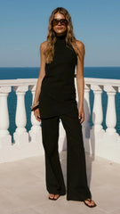 Clover Halter Top and Pants Set - Black