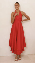 Kathy Halter Neck Maxi Dress - Red
