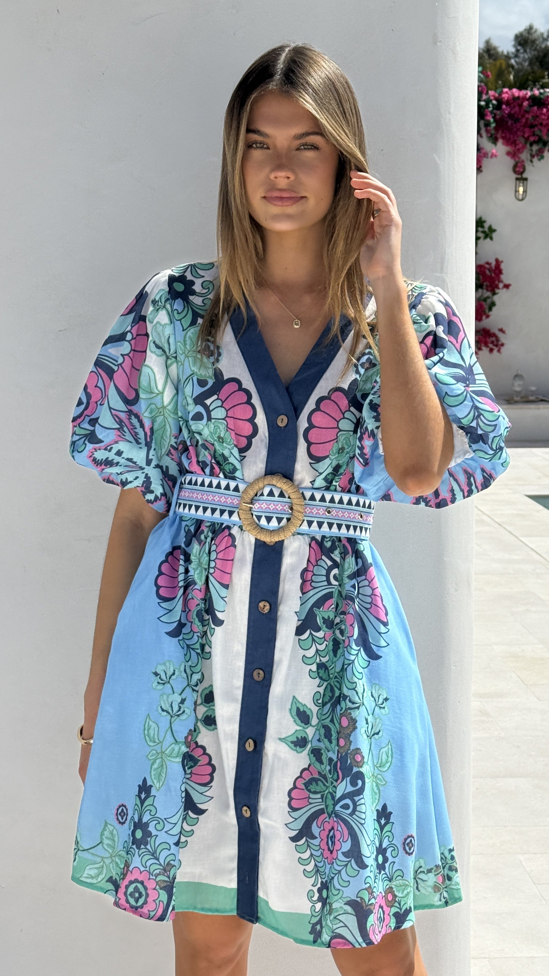 Dali Mini Dress - Island Bloom Blue