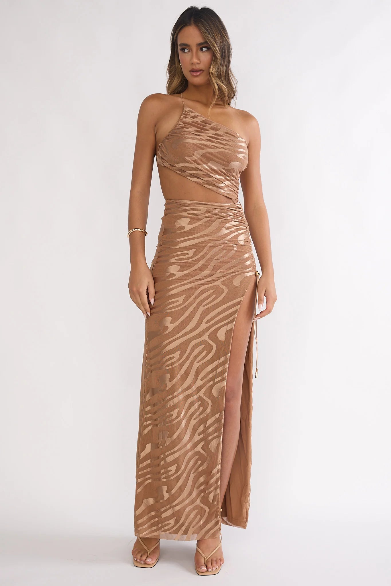 Kyma One-Shoulder Cut-Out Maxi Dress Mocha