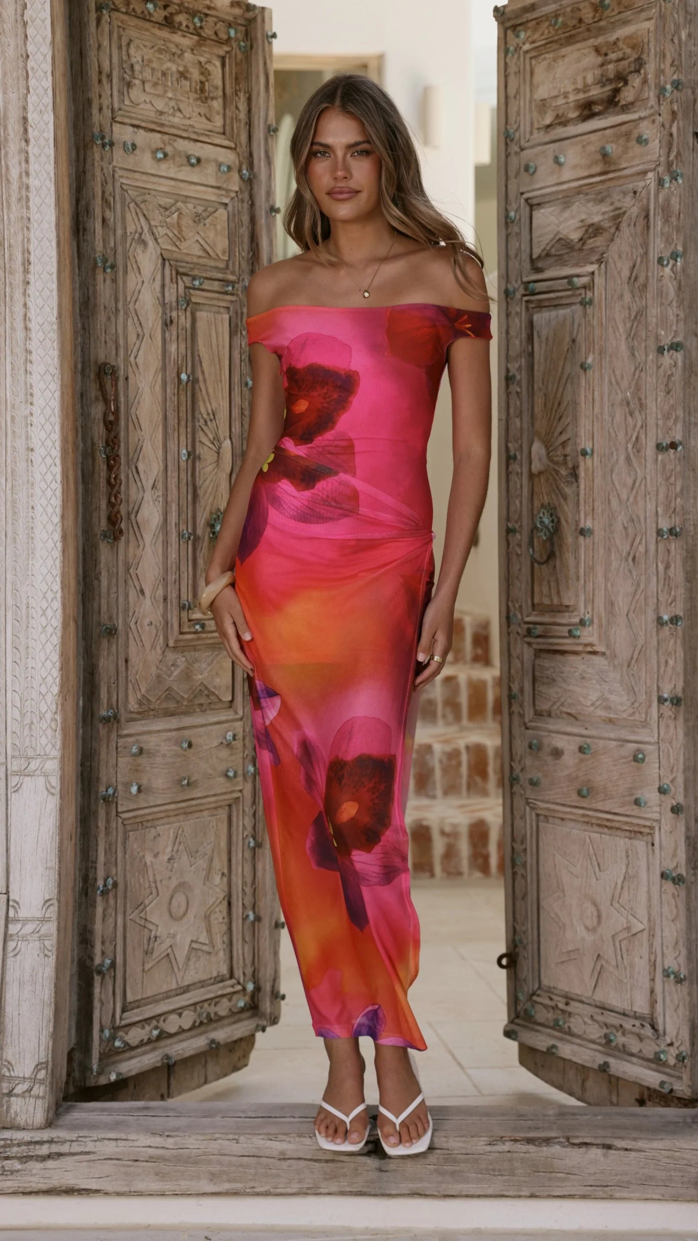Verne Off Shoulder Maxi Dress - Pink Floral