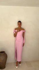 Zylah Off Shoulder Midi Dress - Pink