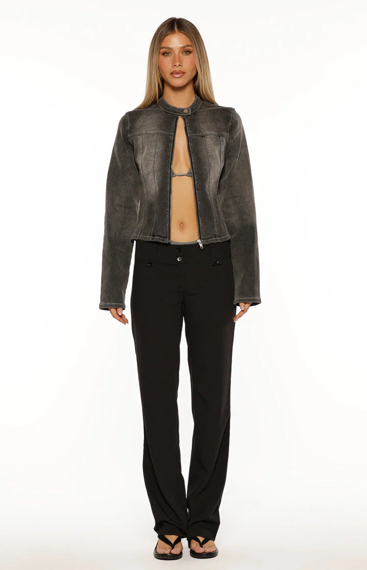 Corey Black Washed Denim Biker Jacket