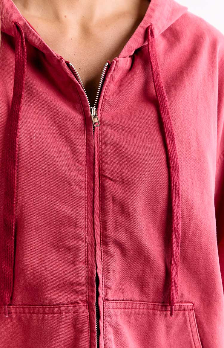Tate Washed Red Oversized Hooded Jacket